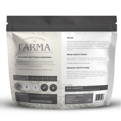 Farma Sucha karma dla psa KRÓLIK 2kg hipoalergiczna, tłoczona na zimno 2kg
