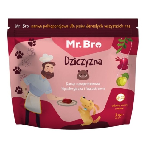 Mr.Bro Monoproteinowa Sucha karma dla psów dorosłych z dziczyzną 3kg