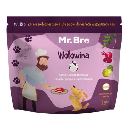 Mr. Bro monoproteinowa sucha karma dla psów dorosłych z wołowiną 3kg