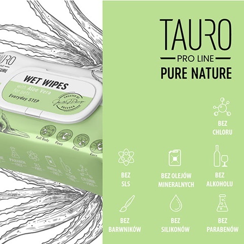 Tauro Pro Line Chusteczki nawilżane z aloesem, 40 sztuk